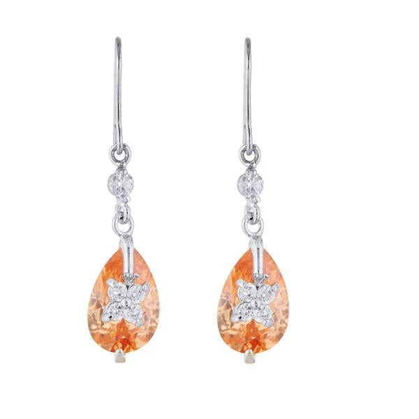 silver earrings for women-Kriaa Orange Austrian Stone Silver Plated Dangler Earrings - 1309101E