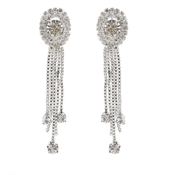 antique earrings for women-Tip Top Fashions Austrian Stone Rhodium Plated Dangler Earrings - 1306109