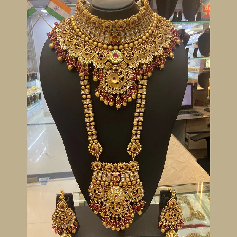 gold ring necklaces for women-The Jangid Arts Gold Plated Pota Stone Double Necklace Set