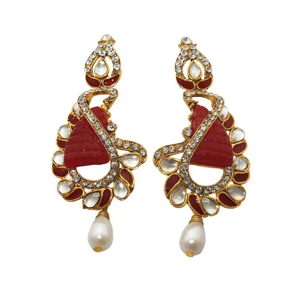 luxury earrings for women-Kriaa Gold Plated Meenakari Stone Dangler Earrings - 1306302