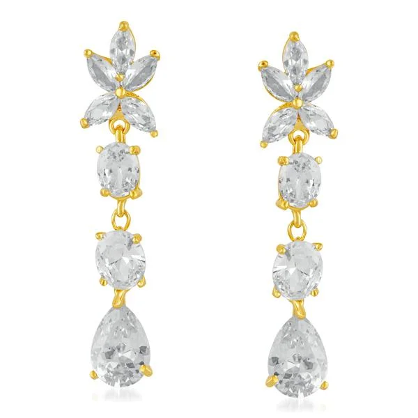 glamorous earrings for women-Suhagan AD Stone Gold Plated Dangler Earrings - FBE0009