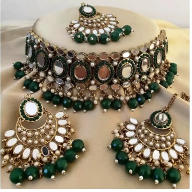 emerald ring necklaces for women-Shrishti Fashion Gold Plated Mirror Choker Necklace Set