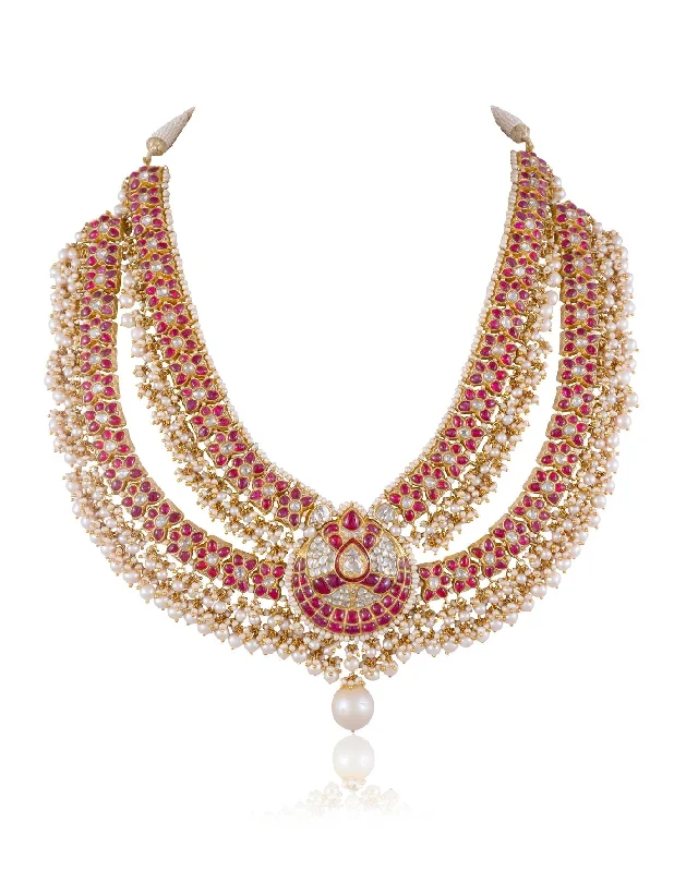 gold ring necklaces for women-Siddhi Polki Long Necklace