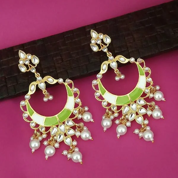 trendy earrings for women-Kriaa Green Meenakari Kundan Gold Plated Dangler Earrings - 1316330E