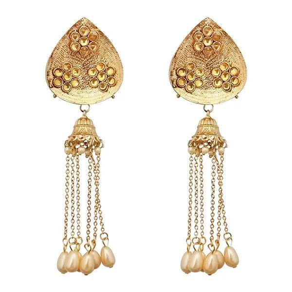 bar earrings for women-Kriaa Gold Plated Brown Kundan Dangler Earrings - 1310598