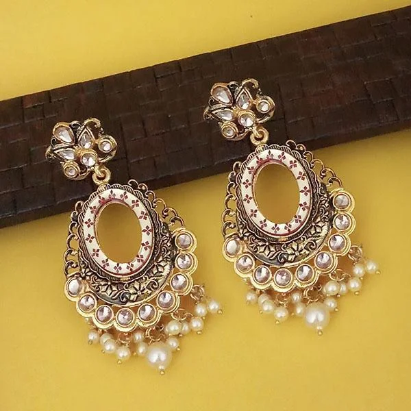 hoop earrings for women-Kriaa Maroon Meenakari Gold Plated Kundan Dangler Earrings  - 1316338E