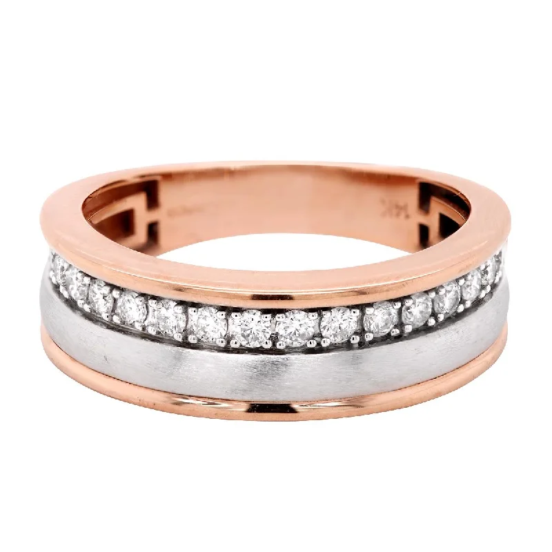 rose gold engagement rings for women-TWO-TONE GOLD MEN'S WEDDING BAND WITH 17 ROUND CUT DIAMONDS, .50 CT TW