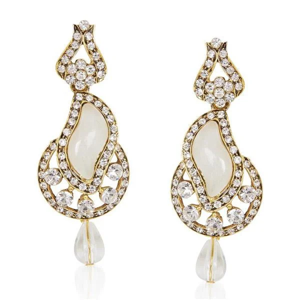 big hoop earrings for women-Kriaa White Austrian Stone Drop Gold Plated Dangler Earring - 1306216