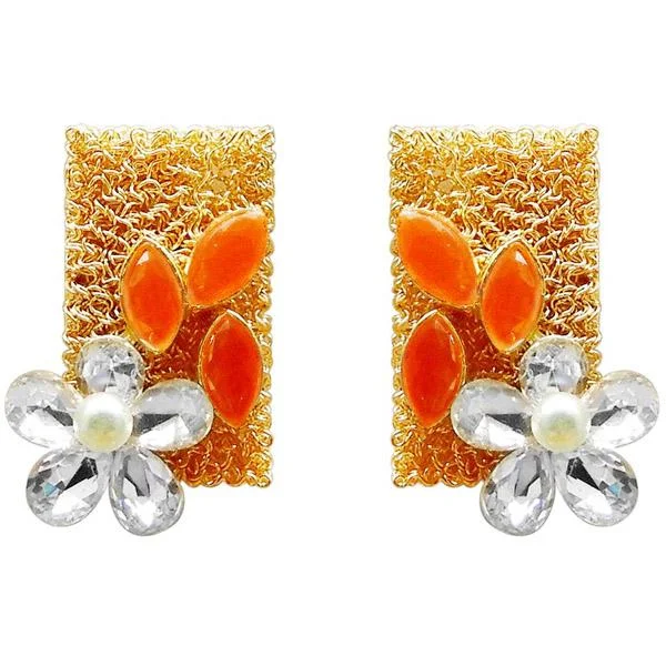 vintage earrings for women-Kriaa Resin Stone Gold Plated Floral Dangler Earring - 1311405A