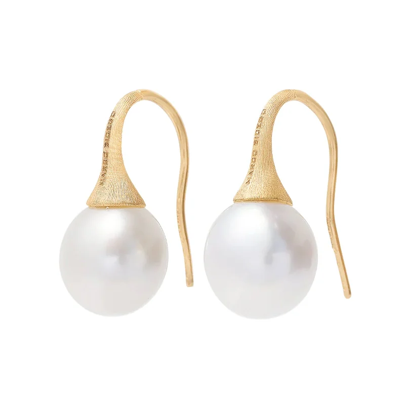 gold earrings for women-White Freshwater Pearl Drop Earrings