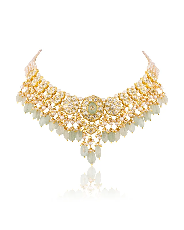 gold-plated ring necklaces for women-Vaidahi Polki Necklace