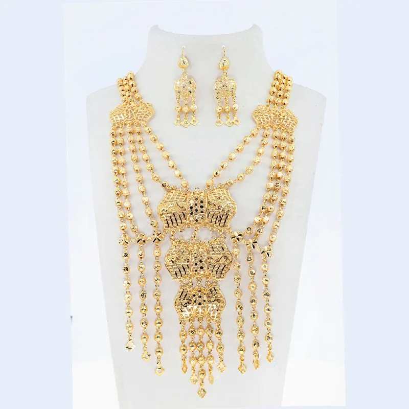 layered ring necklaces for women-Mahavir Gold Plated Necklace Set