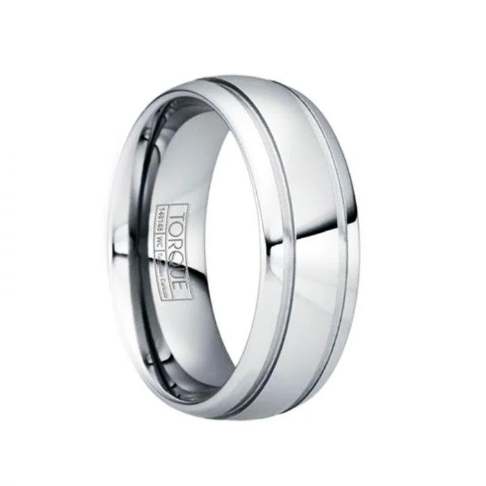 affordable diamond engagement rings for women-PAULINUS Polished Tungsten Carbide Wedding Band with Dual Grooves - 8mm