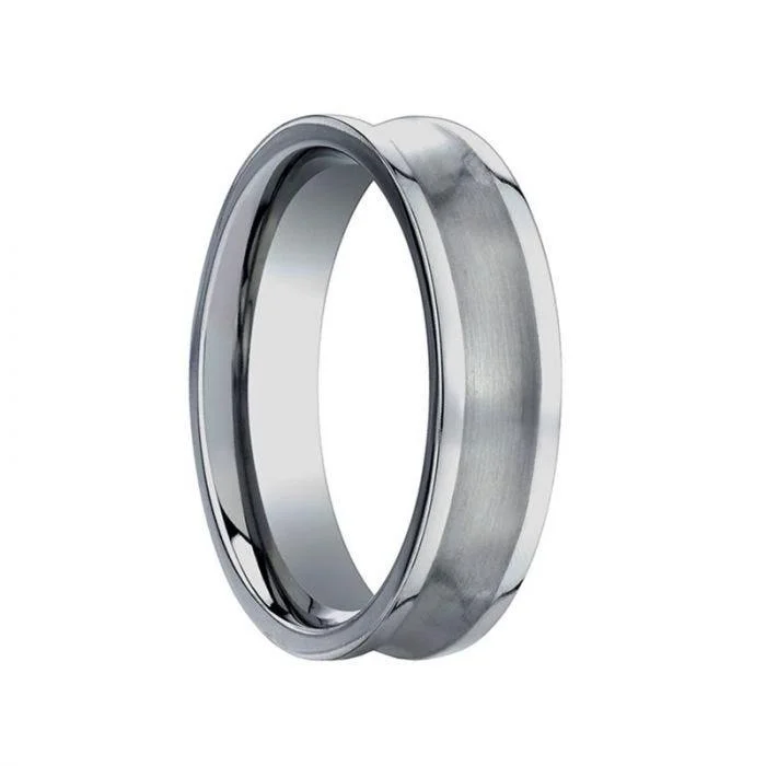 cushion halo engagement rings for women-GRADIUS Benchmark Concave Brushed Center Titanium Wedding Band - 6mm