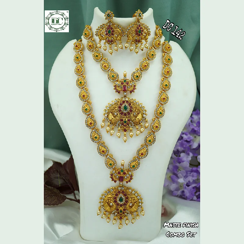 heirloom ring necklaces for women-Diksha Collection Gold Plated Long & Short Necklace Set