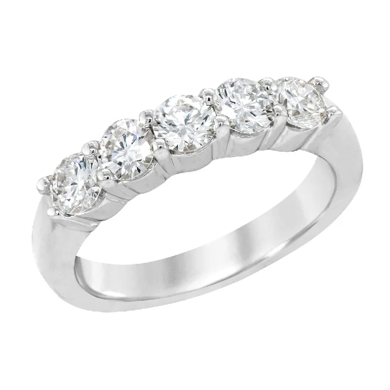 engraved engagement rings for women-WHITE GOLD FIVE LAB GROWN DIAMOND WEDDING BAND, 1.00 CT TW