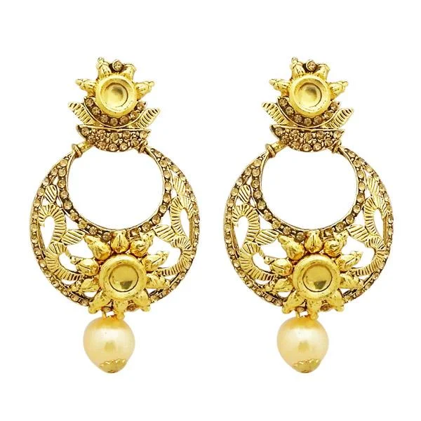 star earrings for women-Jheel Austrian Stone Kundan Pearl Drop Dangler Earrings - 2900211A