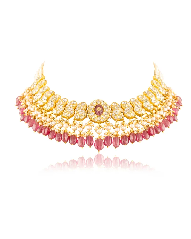 gold-plated ring necklaces for women-Prisha Polki Necklace