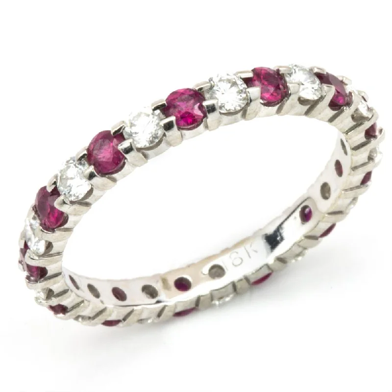 classic engagement rings for women-Ruby & Diamond Eternity Wedding Band Anniversary Ring 18K