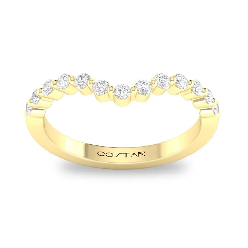 small diamond engagement rings for women-YELLOW GOLD WEDDING BAND WITH 13 DIAMONDS, .33 CT TW