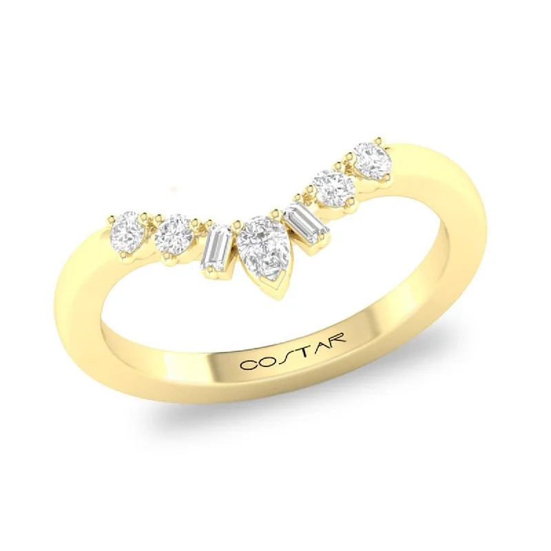 infinity engagement rings for women-YELLOW GOLD WEDDING BAND WITH BAGUETTE AND ROUND DIAMONDS, .25 CT TW