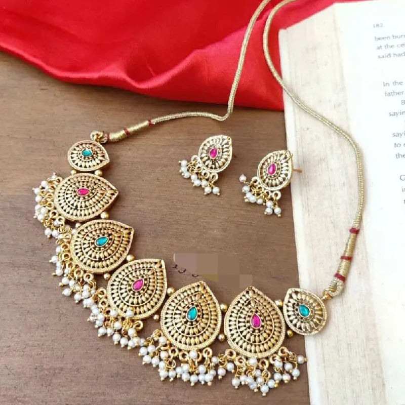 minimal ring pendant necklaces for women-Pooja Bangles Gold Plated Necklace Set