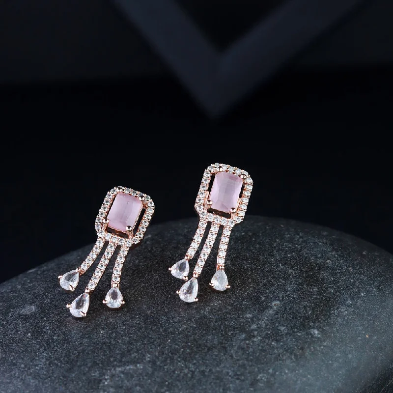 cubic zirconia earrings for women-Etnico Valentine's Special Rose Gold Plated Pink CZ & American Diamond Beautiful Studs Earrings for Women /Girls (E3067Pi)