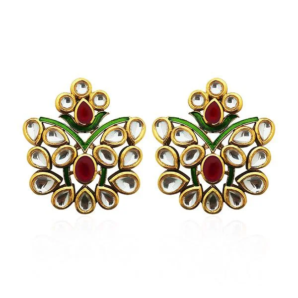 simple earrings for women-Kriaa Maroon Stone Kundan Dangler Earrings - 1306317A