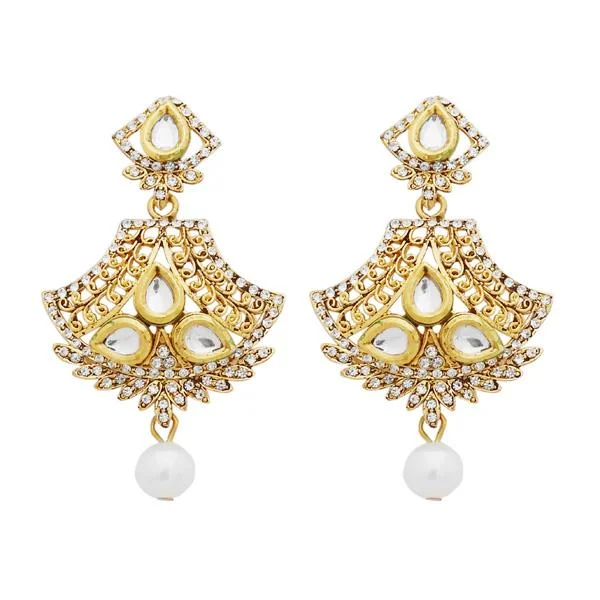 personalized earrings for women-Jheel Austrian Stone Gold Plated Pearl Drop Dangler Earrings - 2900238B