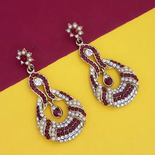 small hoop earrings for women-Kriaa Gold Plated Maroon Stone Dangler Earrings