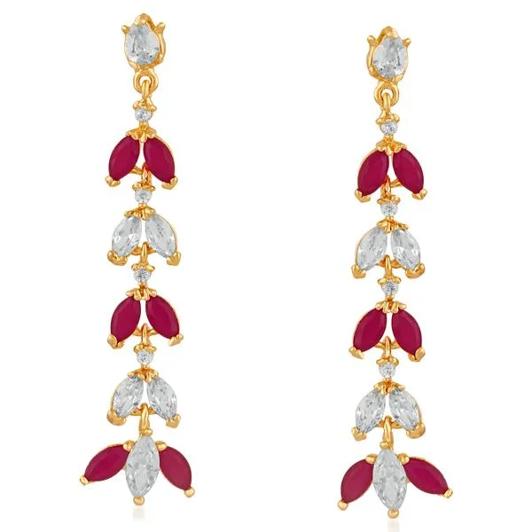 bar earrings for women-Suhagan Ruby AD Stone Gold Plated Dangler Earrings - FBE0003