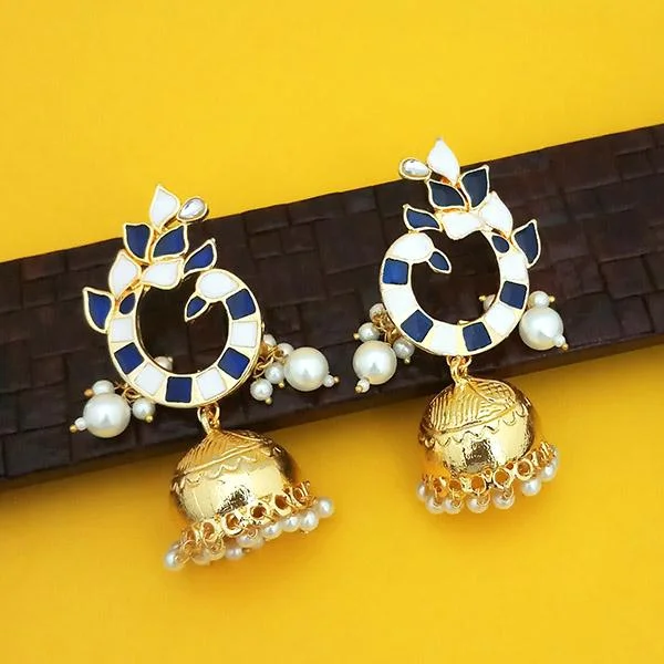 heart stud earrings for women-Kriaa Blue And White Meenakari Pearl Jhumka Earrings