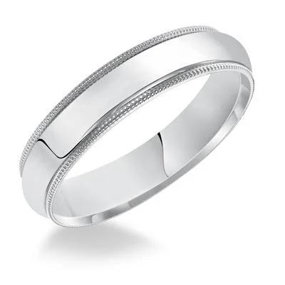 double band engagement rings for women-Gents Low Dome Milgrain Plain Wedding Band