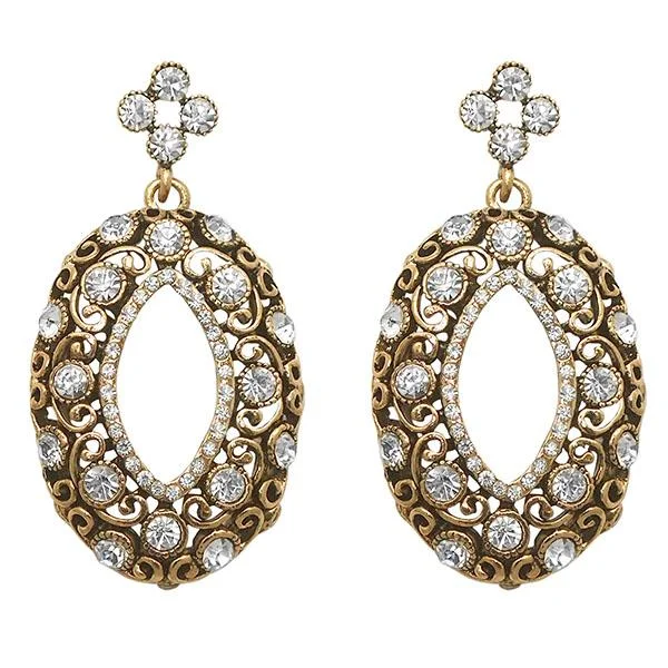 gold-plated earrings for women-Jeweljunk Antique Gold Plated Austrian Stone Dangler Earrings - 1307738B