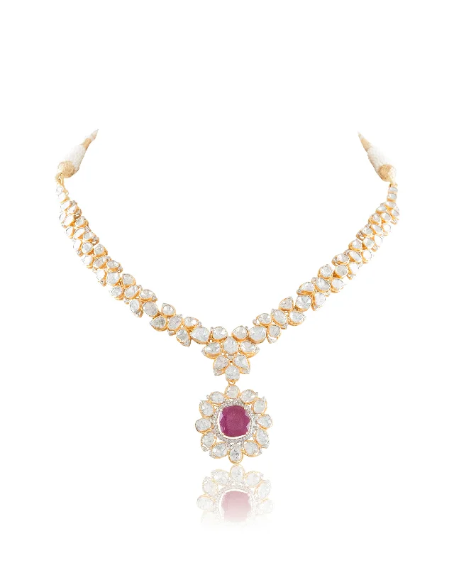 oversized gemstone ring necklaces for women-Neyha Polki And Diamond Necklace