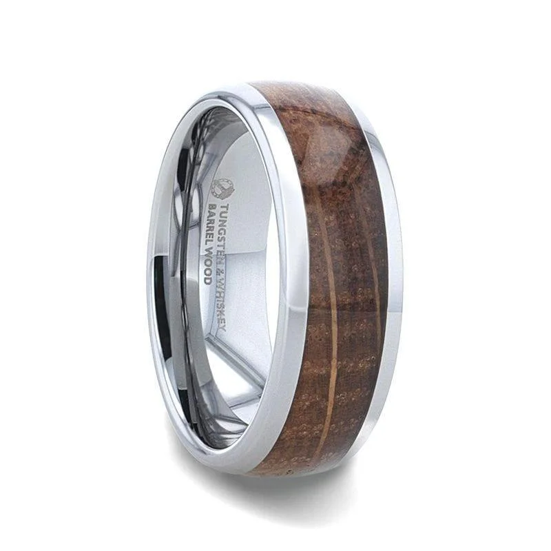 custom engagement rings for women-FORMENT Whiskey Barrel Inlaid Tungsten Men's Wedding Band With Domed Polished Edges Made From Genuine Whiskey Barrels - 8mm