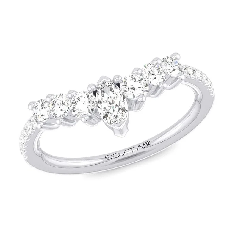 twisted solitaire engagement rings for women-WHITE GOLD WEDDING BAND WITH MARQUISE AND ROUND DIAMONDS, .50 CT TW