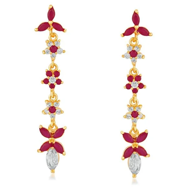 vintage pearl earrings for women-Suhagan Ruby AD Stone Gold Plated Dangler Earrings - FBE0007