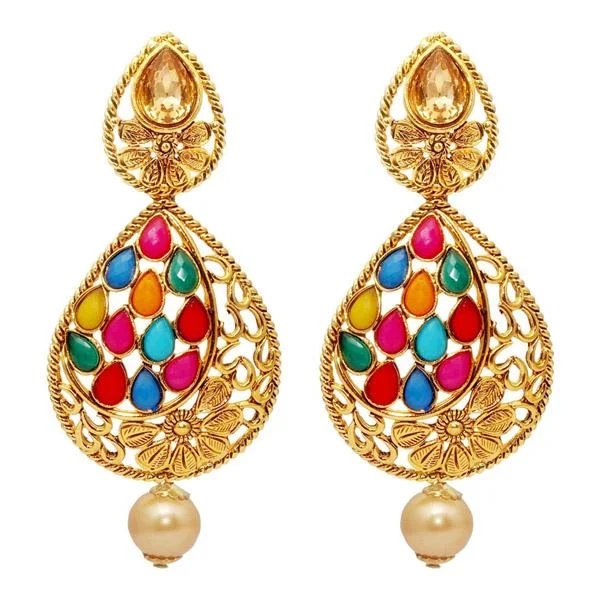 star earrings for women-Kriaa Gold Plated Austrian Stone Kundan Navrang Dangler Earrings - 1309804