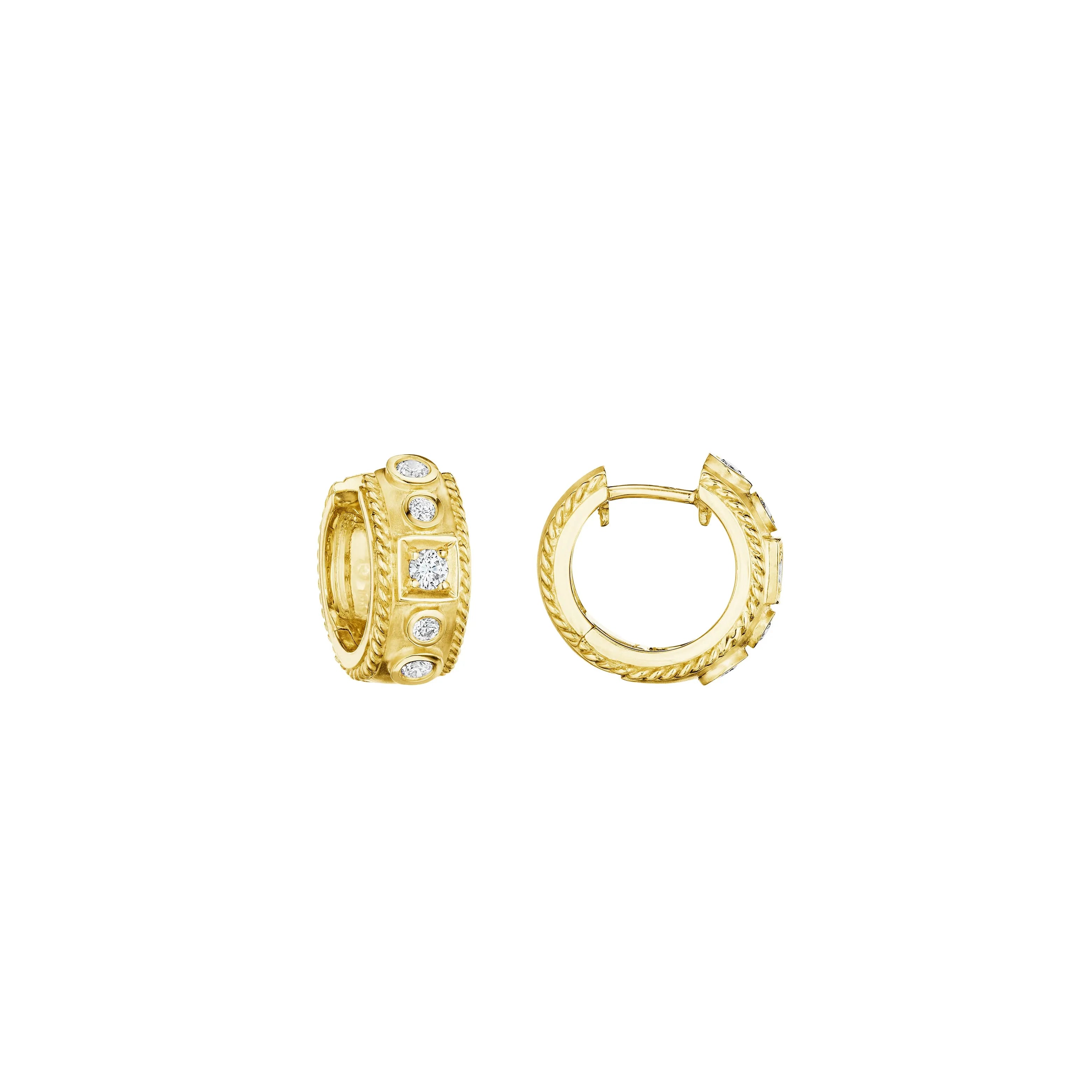 gold-plated earrings for women-Round & Square Station Huggie Earrings