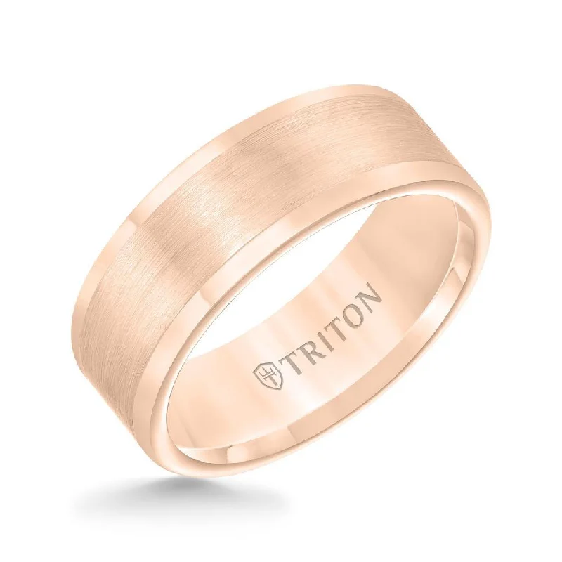 affordable gold engagement rings for women-RUGOSA Tungsten Carbide Satin Finish Flat Center with Bright Polish Round Edges Comfort Fit Wedding Band by Triton Rings - 8mm