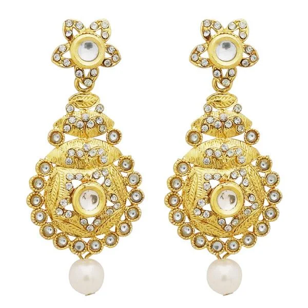 cubic zirconia earrings for women-Jheel Kundan Gold Plated Austrian Stone Dangler Earrings - 2900224B