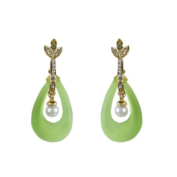 heart earrings for women-Kriaa Austrian Stone Green Resin Gold Plated Dangler Earrings - 1305743