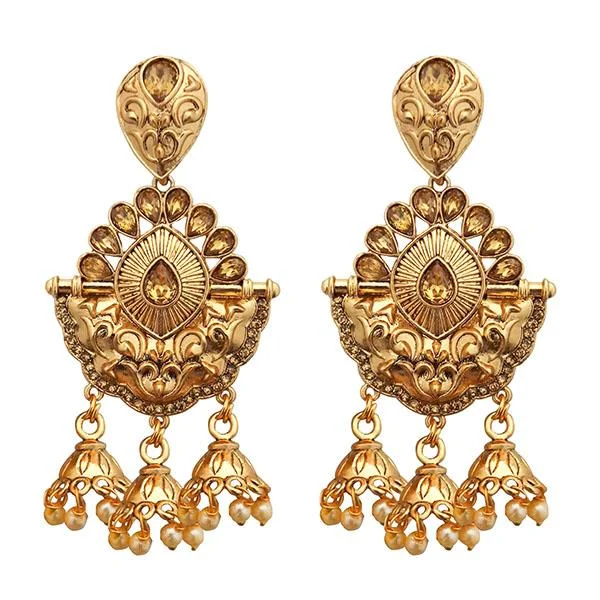 contemporary earrings for women-Kriaa Brown Austrian Stone Gold Plated Dangler Earrings - 1310554