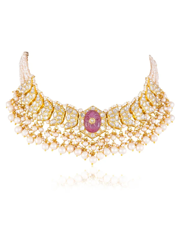 art deco ring necklaces for women-Smiti Polki Necklace