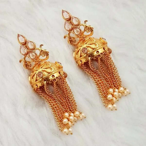 infinity earrings for women-Kriaa AD Stone Gold Plated Pearl Drop Jhumki Earrings - 1312946