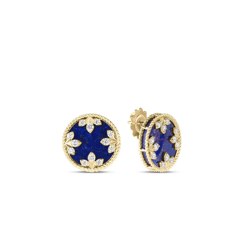 heart earrings for women-18k Yellow Gold Blue Lapis Venetian Medallion Earrings