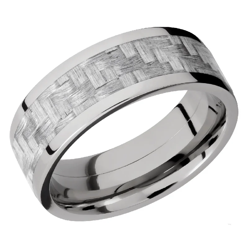 antique style engagement rings for women-Lashbrook 8MM Titanium Men Wedding Band with a Silver Carbon Fiber Inlay