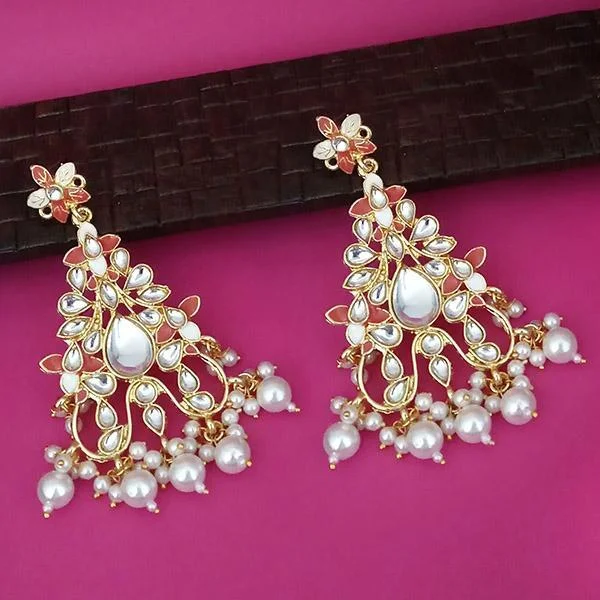 clip-on earrings for women-Kriaa Red Meenakari Kundan Gold Plated Dangler Earrings - 1316329B