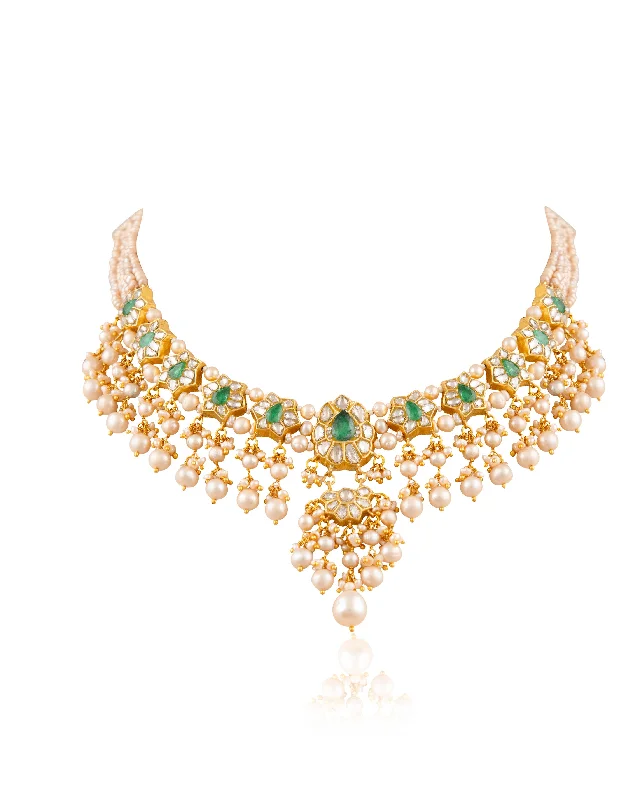 rhinestone ring necklaces for women-Richa Polki Necklace